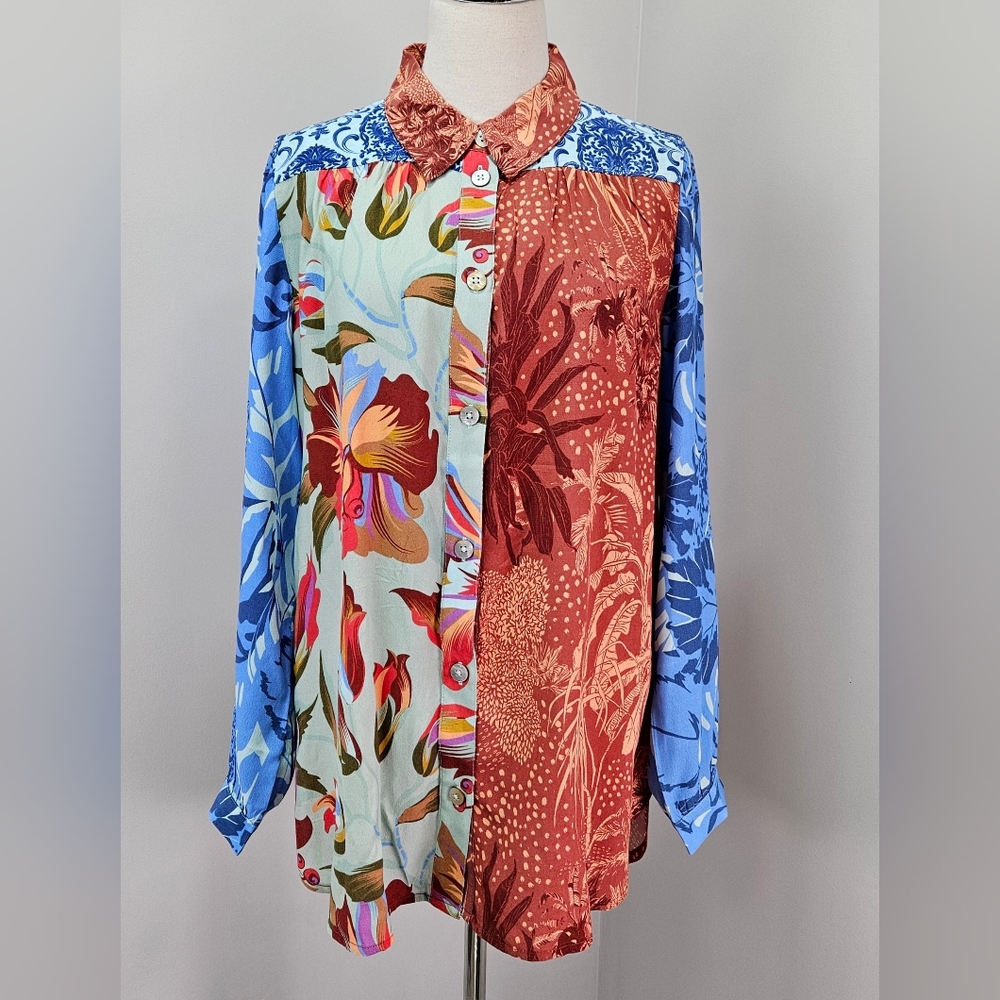 Soft Surroundings Hermosa Art to Wear Mixed Print Tunic Blouse Medium
